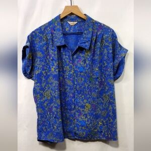 Vintage ChiaKai Floral Button Shirt Women's 2XL Blue Cottagecore Retro 90s Y2K